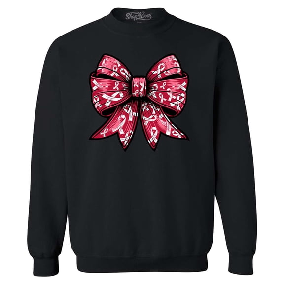 Shop4Ever Men's Breast Cancer Bow Crewneck Sweatshirt XX-Large Black