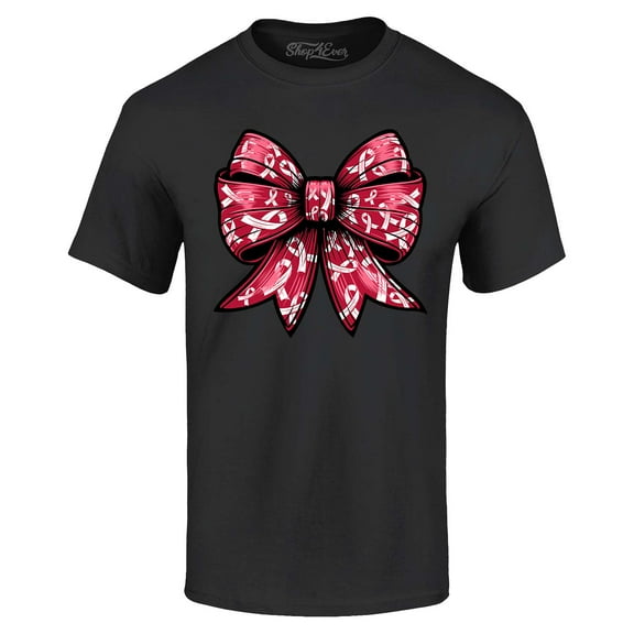Shop4Ever Men's Breast Cancer Bow Graphic T-shirt Large Black