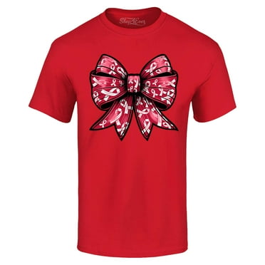 Shop4Ever Men's Breast Cancer Bow Graphic T-shirt Small Red
