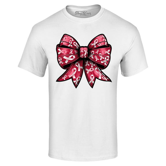 Shop4Ever Men's Breast Cancer Bow Graphic T-shirt XXXX-Large White