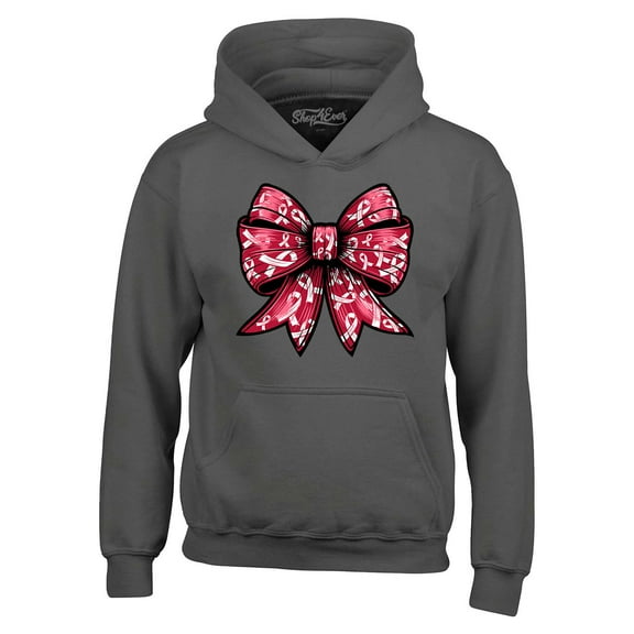 Shop4Ever Men's Breast Cancer Bow Hooded Sweatshirt Hoodie Large Charcoal