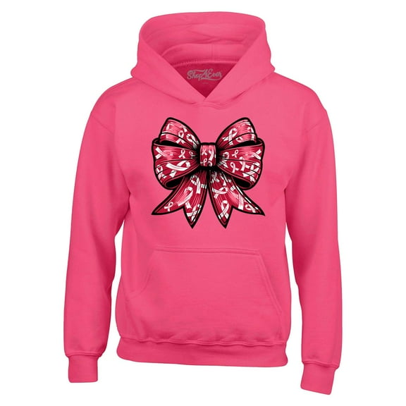 Shop4Ever Men's Breast Cancer Bow Hooded Sweatshirt Hoodie Medium Heliconia Pink