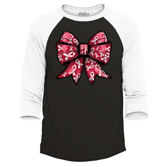 Shop4Ever Men's Breast Cancer Bow Raglan Baseball Shirt XX-Large Black/White