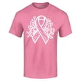 thumbnail image 1 of Shop4Ever Men's Breast Cancer Ribbon Flowers Graphic T-shirt Medium Azalea Pink, 1 of 5