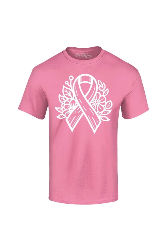 Men's Breast Cancer Ribbon Flowers Graphic T-shirt X-Large Azalea Pink
