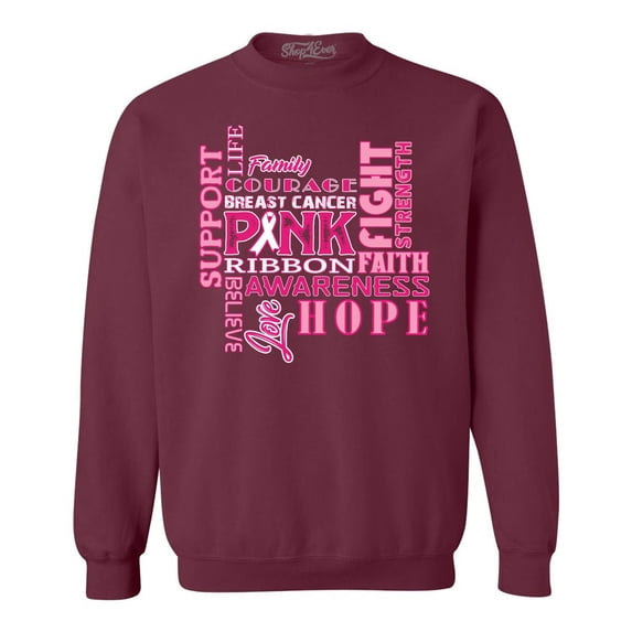 Shop4Ever Men's Breast Cancer Support Fight Ribbon Awareness Crewneck Sweatshirt Small Maroon