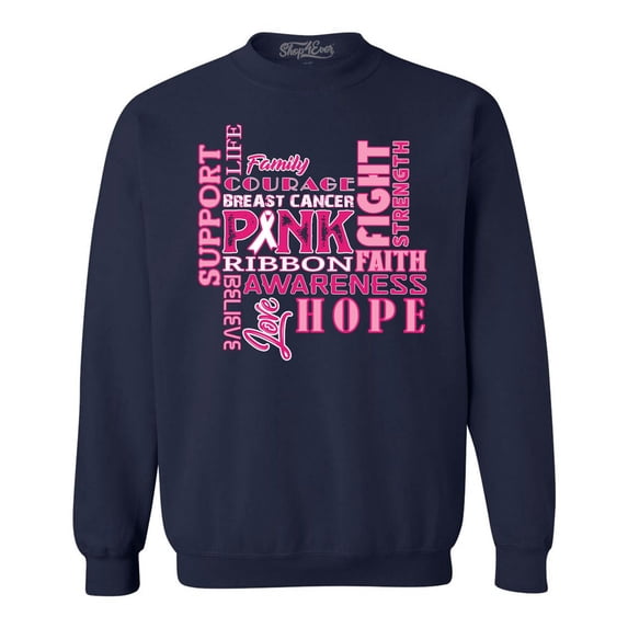 Shop4Ever Men's Breast Cancer Support Fight Ribbon Awareness Crewneck Sweatshirt X-Large Navy