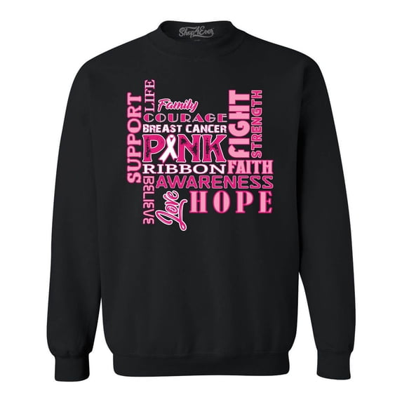 Shop4Ever Men's Breast Cancer Support Fight Ribbon Awareness Crewneck Sweatshirt XX-Large Black