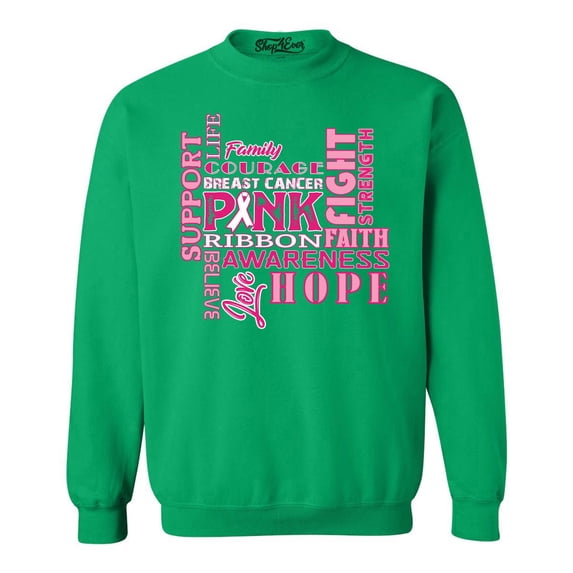 Shop4Ever Men's Breast Cancer Support Fight Ribbon Awareness Crewneck Sweatshirt XXX-Large Irish Green