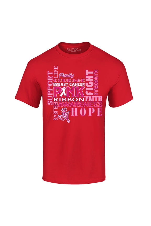 Men's Breast Cancer Support Fight Ribbon Awareness Graphic T-shirt X-Large Red
