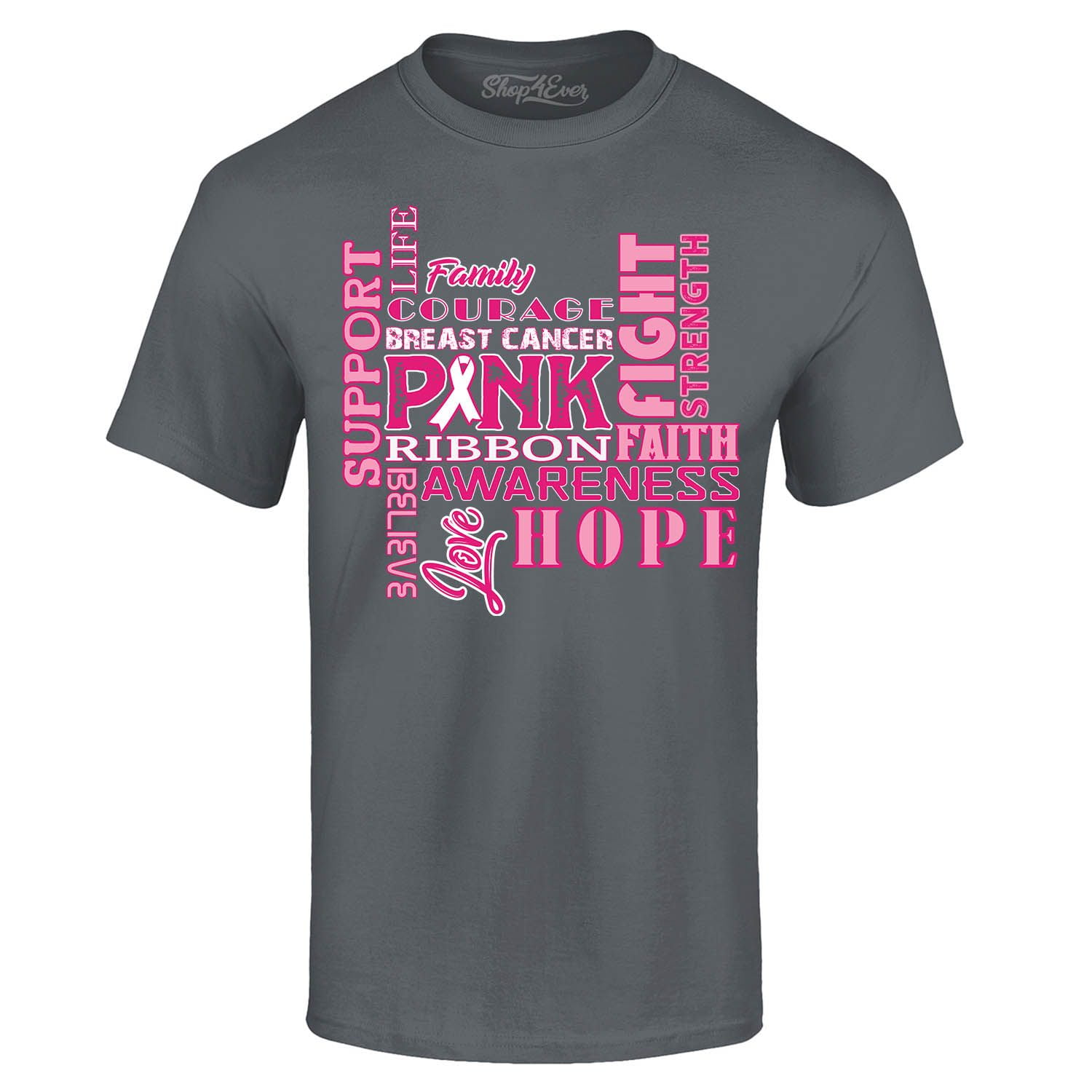 Shop4Ever Men's Breast Cancer Support Fight Ribbon Awareness Graphic Tshirt XXLarge Charcoal