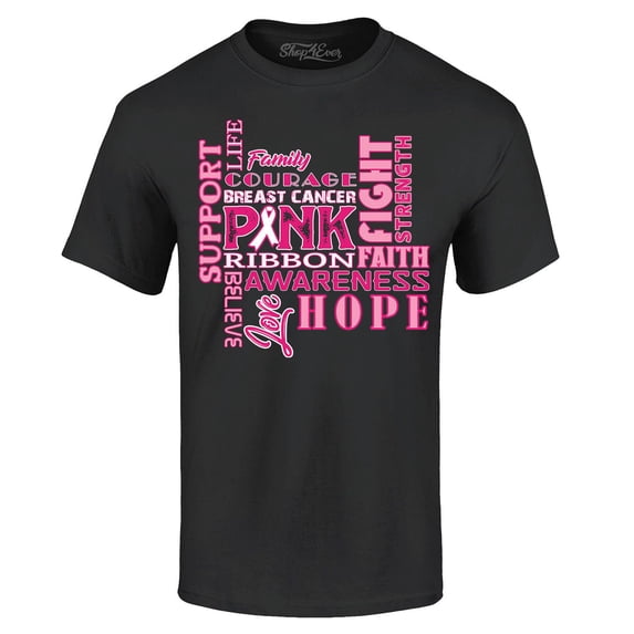 Shop4Ever Men's Breast Cancer Support Fight Ribbon Awareness Graphic T-shirt XXX-Large Black