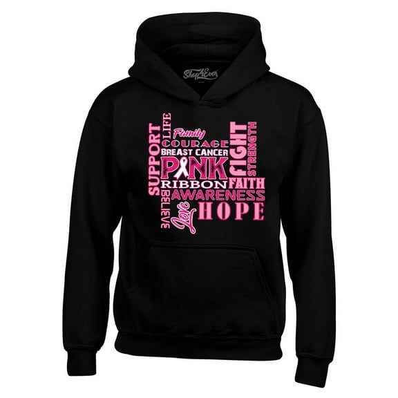 Shop4Ever Men's Breast Cancer Support Fight Ribbon Awareness Hooded Sweatshirt Hoodie Large Black