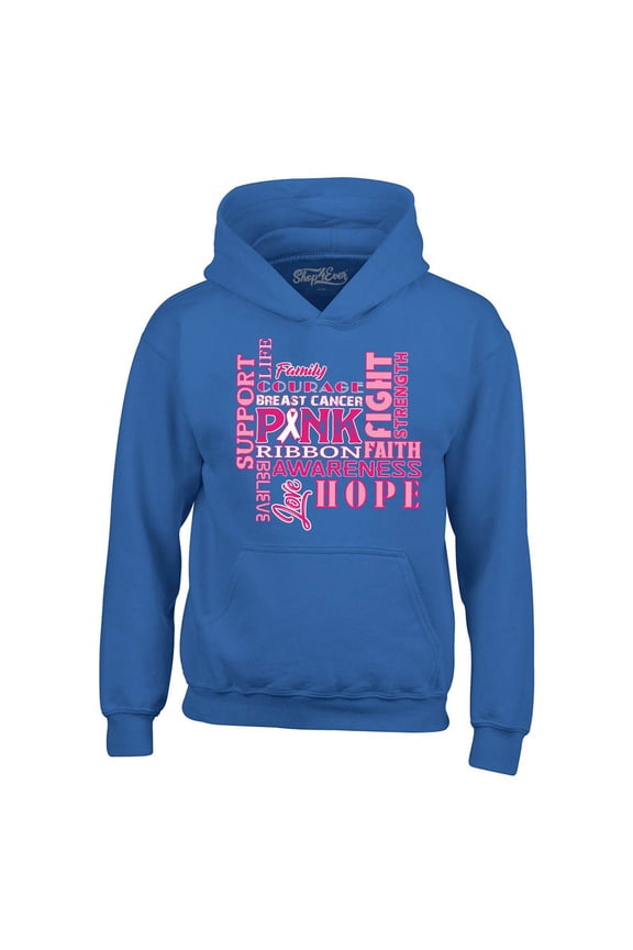 Men's Breast Cancer Support Fight Ribbon Awareness Hooded Sweatshirt Hoodie Medium Royal Blue