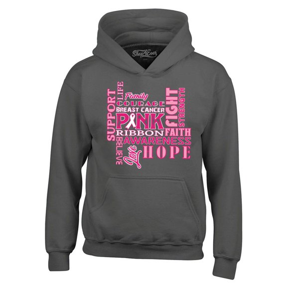 Shop4Ever Men's Breast Cancer Support Fight Ribbon Awareness Hooded Sweatshirt Hoodie X-Large Charcoal