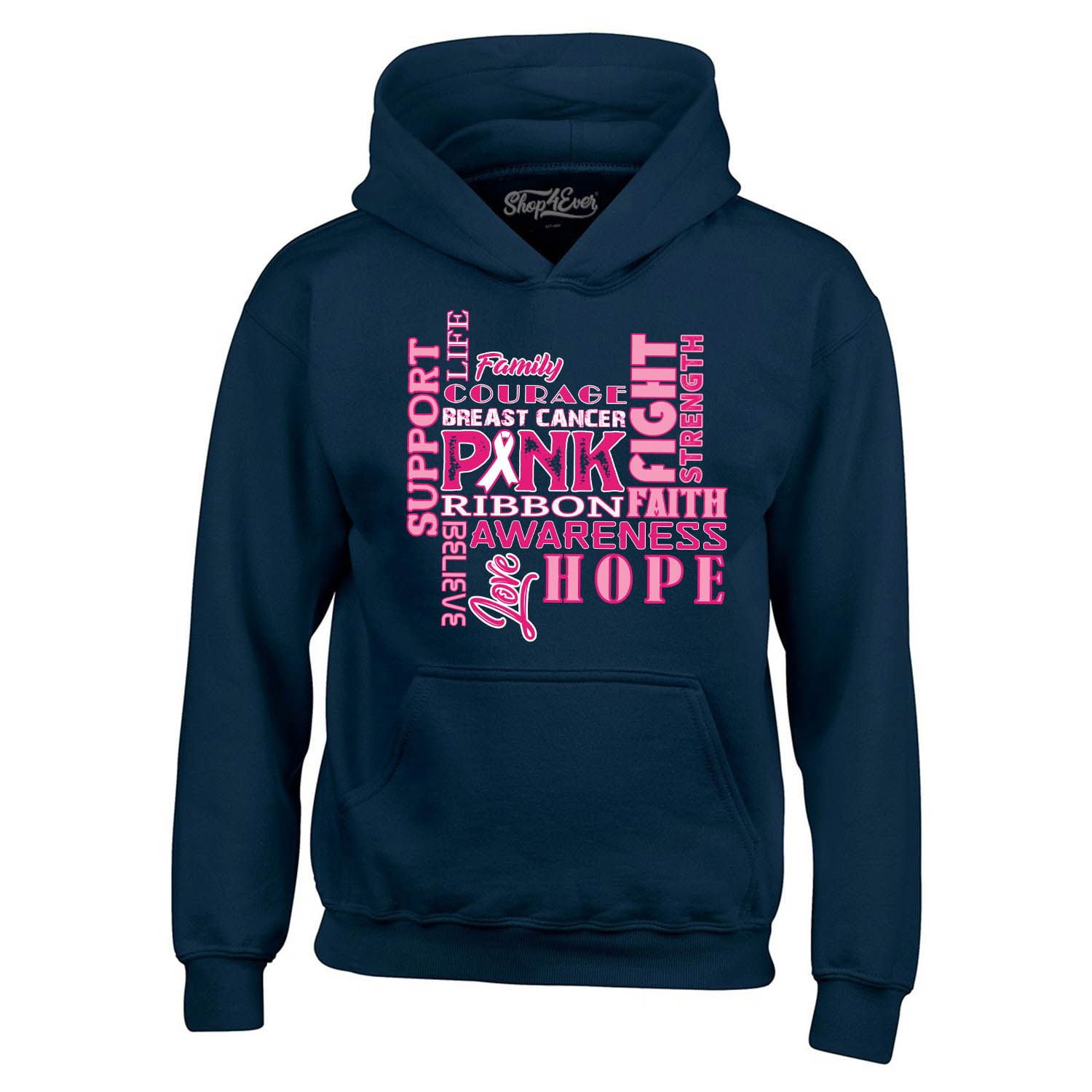 Shop4Ever Men's Breast Cancer Support Fight Ribbon Awareness Hooded Sweatshirt Hoodie XLarge