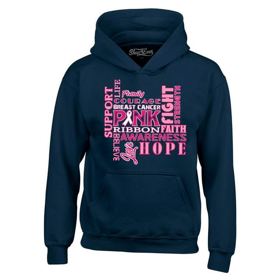 Shop4Ever Men's Breast Cancer Support Fight Ribbon Awareness Hooded Sweatshirt Hoodie X-Large Navy