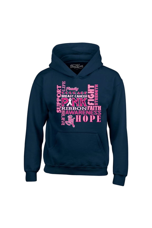 Men's Breast Cancer Support Fight Ribbon Awareness Hooded Sweatshirt Hoodie X-Large Navy