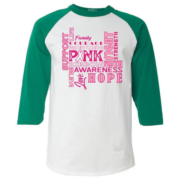 Shop4Ever Men's Breast Cancer Support Fight Ribbon Awareness Raglan Baseball Shirt Medium White/Kelly