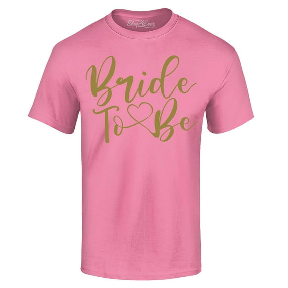 Shop4Ever Men's Bride To Be Gold Heart Wedding Graphic T-shirt Small Azalea Pink