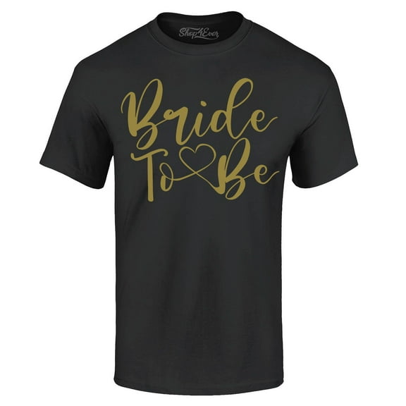Shop4Ever Men's Bride To Be Gold Heart Wedding Graphic T-shirt XXXX-Large Black