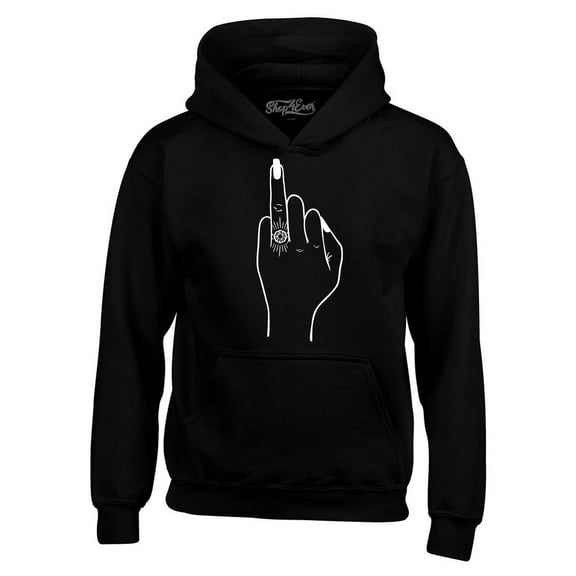 Shop4Ever Men's Bride's Wedding Ring Finger Engagement Hooded Sweatshirt Hoodie Large Black