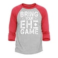 thumbnail image 1 of Shop4Ever Men's Bring Your EH Game Canada Raglan Baseball Shirt Small Heather Grey/Red, 1 of 4