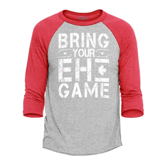 Shop4Ever Men's Bring Your EH Game Canada Raglan Baseball Shirt XXX-Large Heather Grey/Red