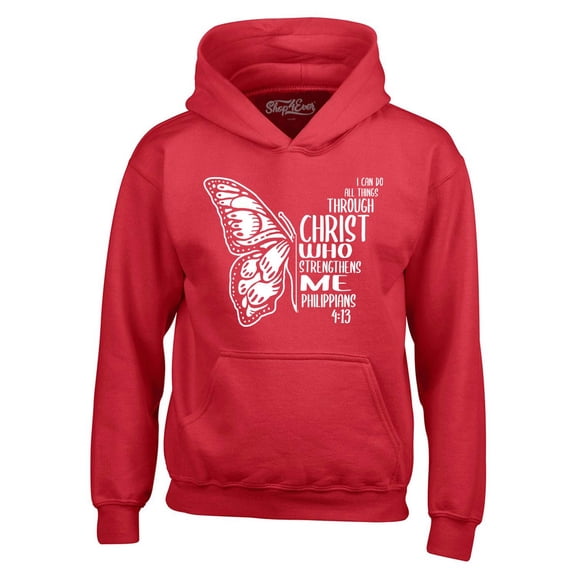 Shop4Ever Men's Butterfly Verse I Can Do All Things Through Christ Hooded Sweatshirt Hoodie X-Large Red