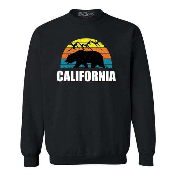 Shop4Ever Men's California State Bear Mountains Retro Horizon Crewneck Sweatshirt X-Large Black