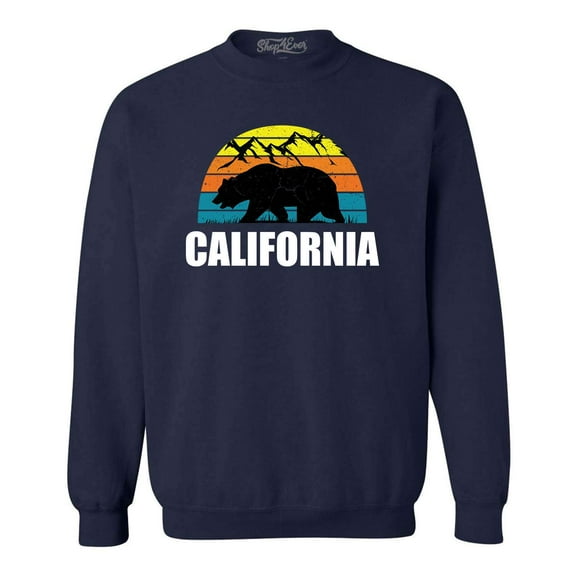 Shop4Ever Men's California State Bear Mountains Retro Horizon Crewneck Sweatshirt X-Large Navy