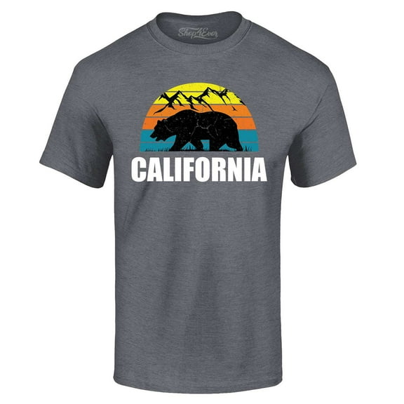 Shop4Ever Men's California State Bear Mountains Retro Horizon Graphic T-shirt Medium Charcoal