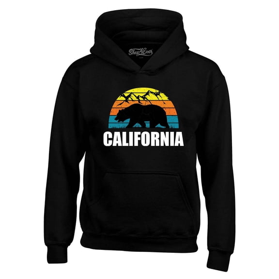 Shop4Ever Men's California State Bear Mountains Retro Horizon Hooded Sweatshirt Hoodie Medium Black