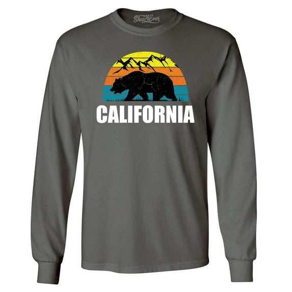 Shop4Ever Men's California State Bear Mountains Retro Horizon Long Sleeve Shirt Medium Charcoal
