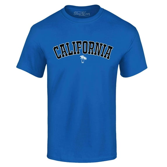Shop4Ever Men's California State Letter Print Palm Tree Graphic T-shirt Medium Royal Blue
