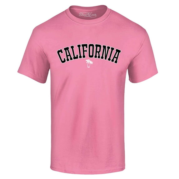 Shop4Ever Men's California State Letter Print Palm Tree Graphic T-shirt XX-Large Azalea Pink