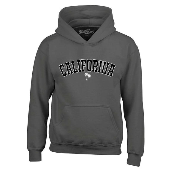 Shop4Ever Men's California State Letter Print Palm Tree Hooded Sweatshirt Hoodie Large Charcoal
