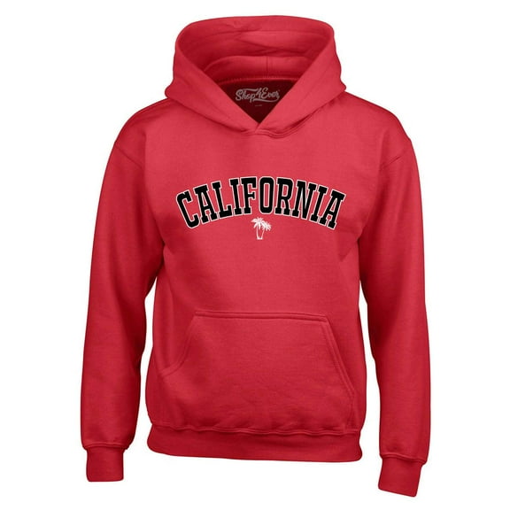 Shop4Ever Men's California State Letter Print Palm Tree Hooded Sweatshirt Hoodie Large Red
