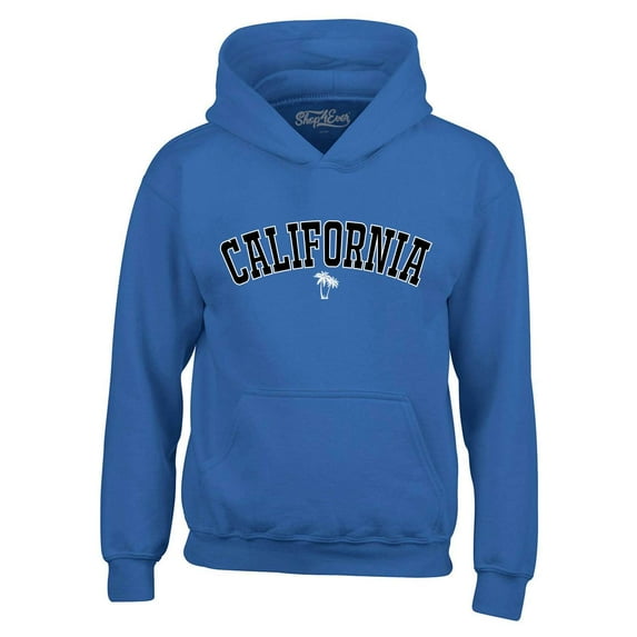 Shop4Ever Men's California State Letter Print Palm Tree Hooded Sweatshirt Hoodie Large Royal Blue