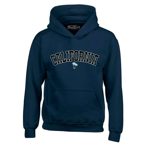 Shop4Ever Men's California State Letter Print Palm Tree Hooded Sweatshirt Hoodie Small Navy