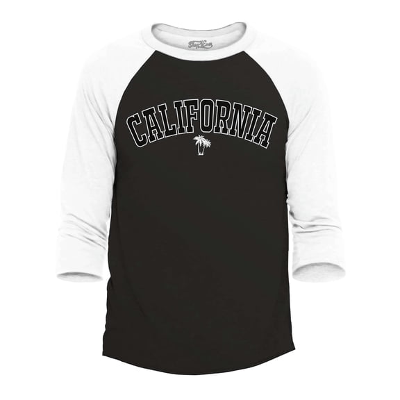 Shop4Ever Men's California State Letter Print Palm Tree Raglan Baseball Shirt XX-Large Black/White