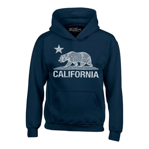 Shop4Ever Men's California Vintage Bear Hooded Sweatshirt Hoodie Large Navy