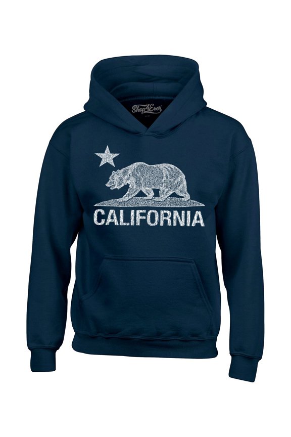 Men's California Vintage Bear Hooded Sweatshirt Hoodie Large Navy
