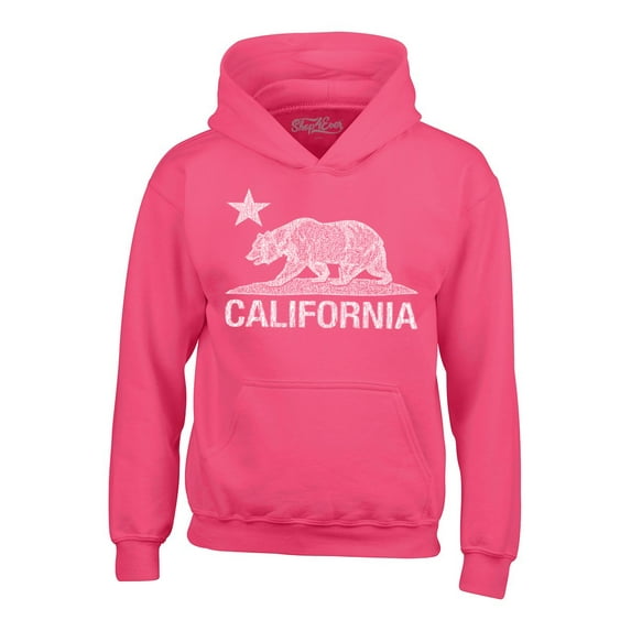 Shop4Ever Men's California Vintage Bear Hooded Sweatshirt Hoodie Medium Heliconia Pink