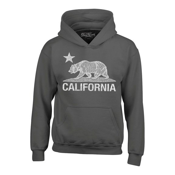 Shop4Ever Men's California Vintage Bear Hooded Sweatshirt Hoodie Small Charcoal