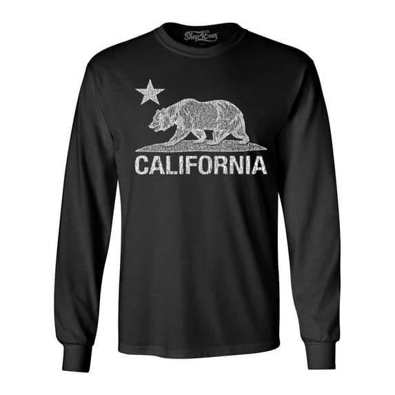 Shop4Ever Men's California Vintage Bear Long Sleeve Shirt Large Black