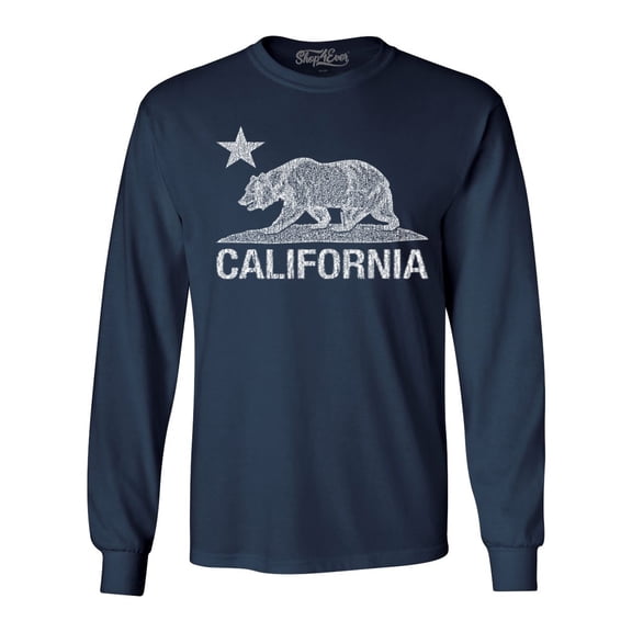 Shop4Ever Men's California Vintage Bear Long Sleeve Shirt Large Navy
