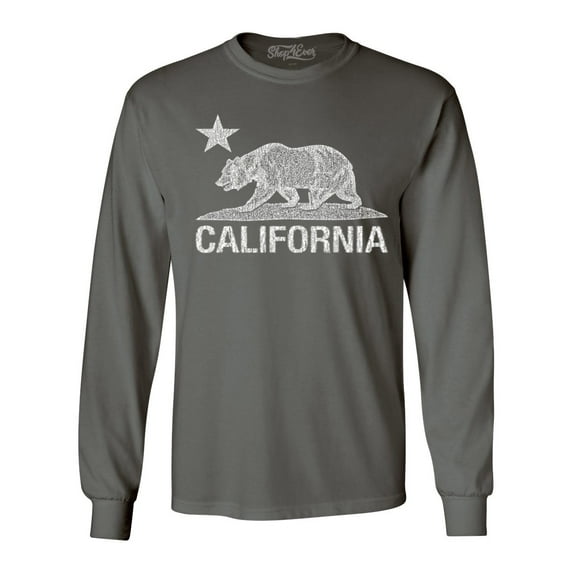 Shop4Ever Men's California Vintage Bear Long Sleeve Shirt Medium Charcoal