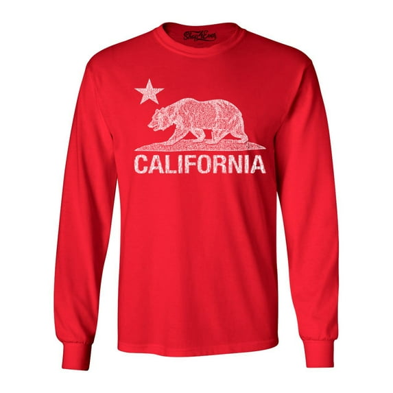 Shop4Ever Men's California Vintage Bear Long Sleeve Shirt Small Red