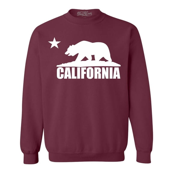 Shop4Ever Men's California White Bear Hoodies Republic of CA  Crewneck Sweatshirt Large Maroon